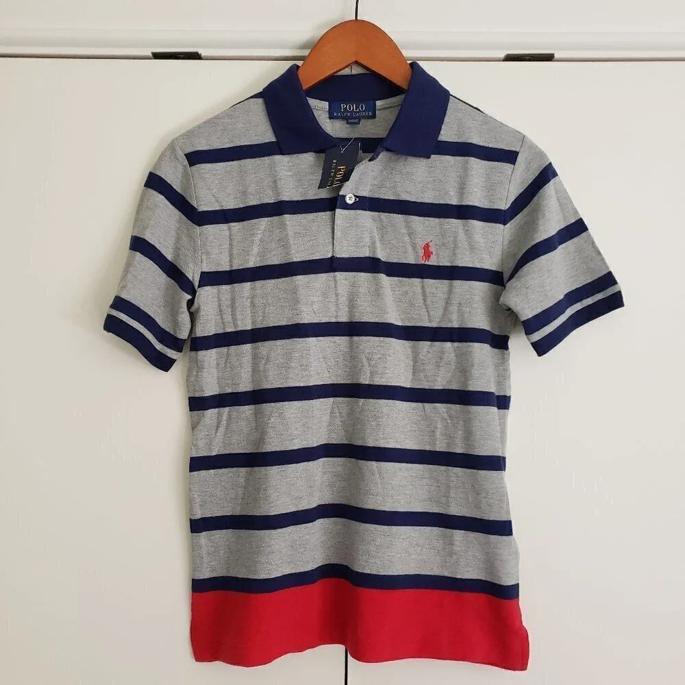 NWT - Ralph Lauren Boys Striped Cotton Mesh Polo - Size M (10/12)